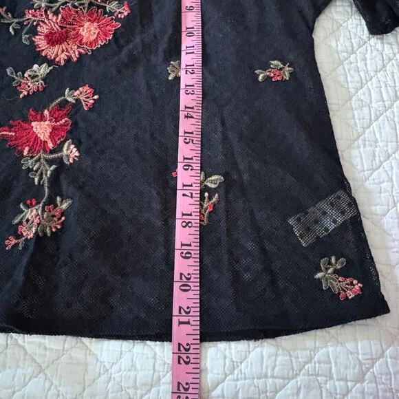 MAEVE by ANTHROPOLOGY A-Line Embroidered Mesh Floral Tunic Blk SzS Dark Witchy - Picture 8 of 10